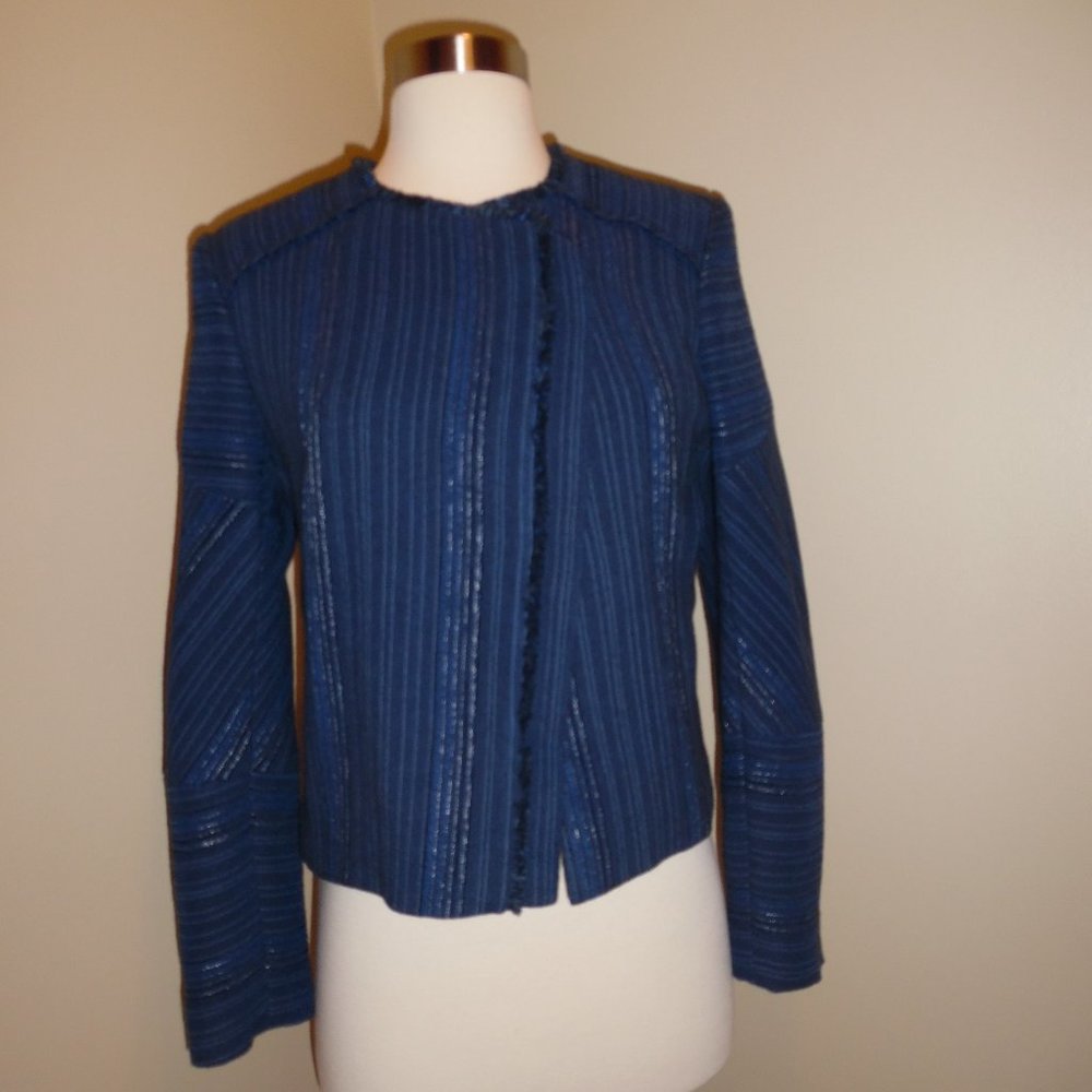NWT Sandro Paris Blue Blucy Woven Workwear Casual Business Tweed Blazer Jacket - Picture 4 of 12